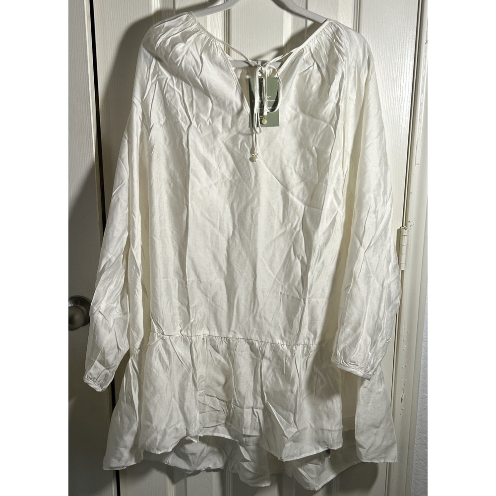 NWT H&M Blouse White Semi Sheer Tie Neck‎ Boho Top Size XXL
